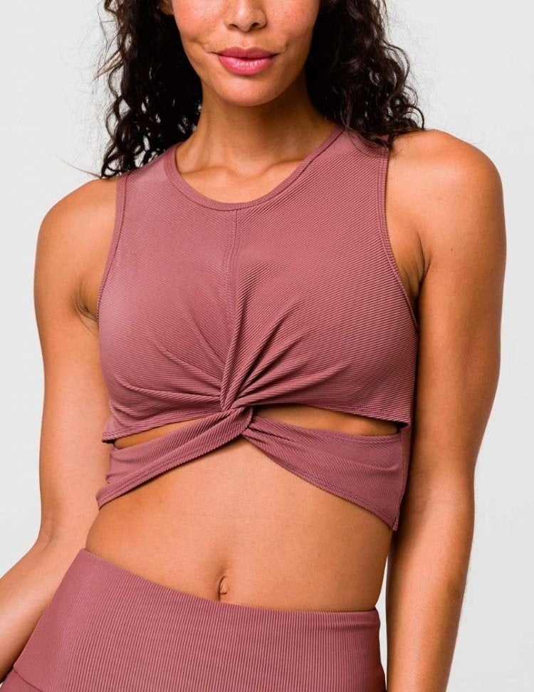 3726-TEAR-2-3726-TEAROnzie Front Twist Cropped Top 3726 - Toast - front view