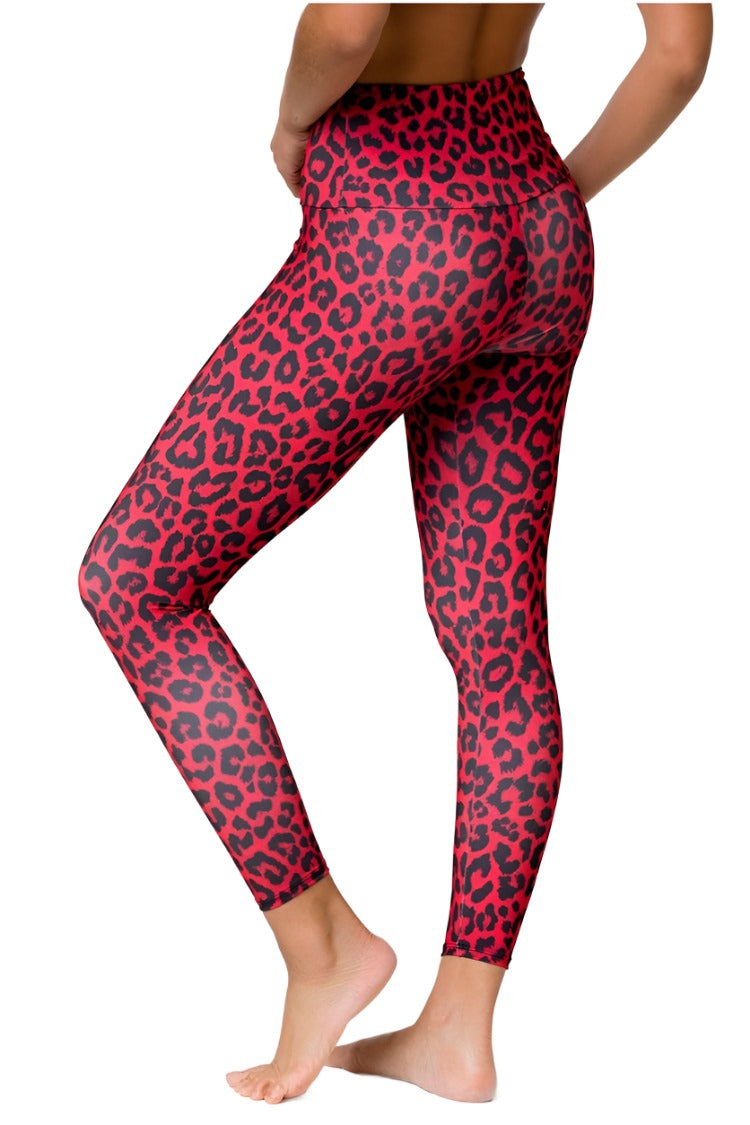 Onzie Flow Highrise Basic Midi 2029 and Plus - Red Leopard - Side View
