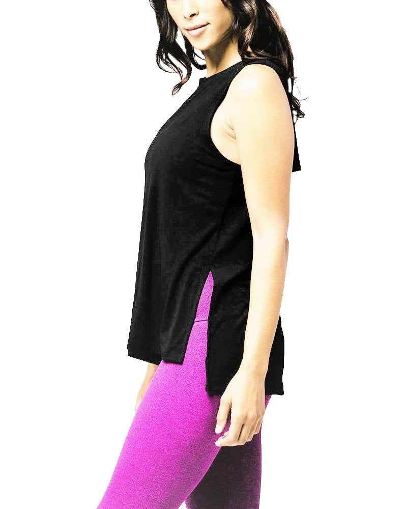 Onzie Hot Yoga Open Back Top 3059 Black - side view