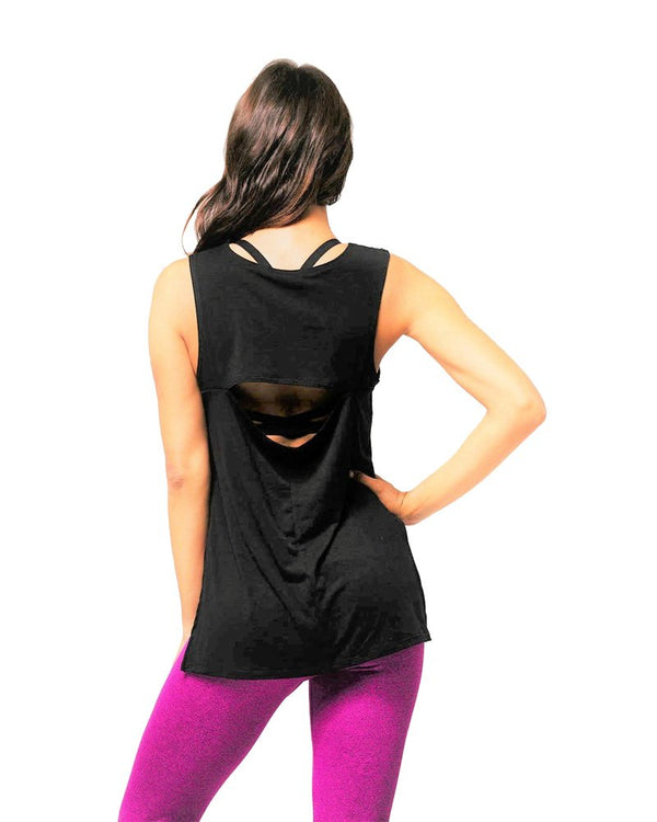 Onzie Hot Yoga Open Back Top 3059 Black - rear view