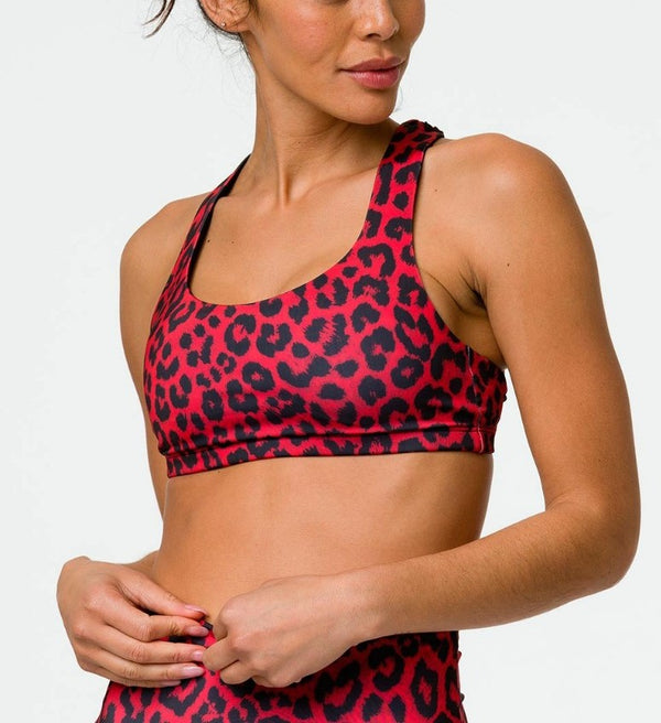 Onzie Hot Yoga Mudra Bra 3098 - Red Leopard - front view