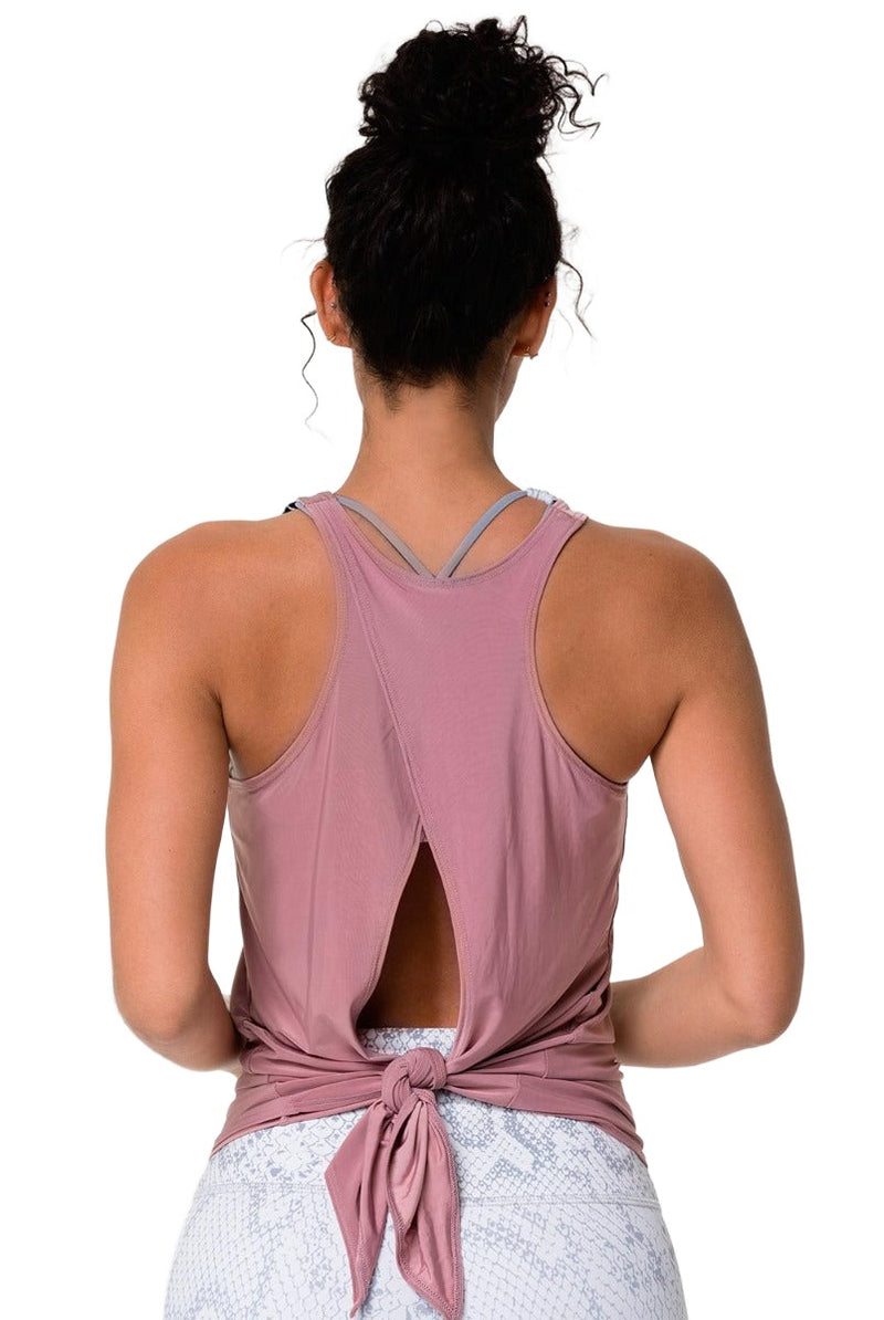 Onzie Hot Yoga 3109 Tie Back Tank One Size - Rosy Cheeks - rear view