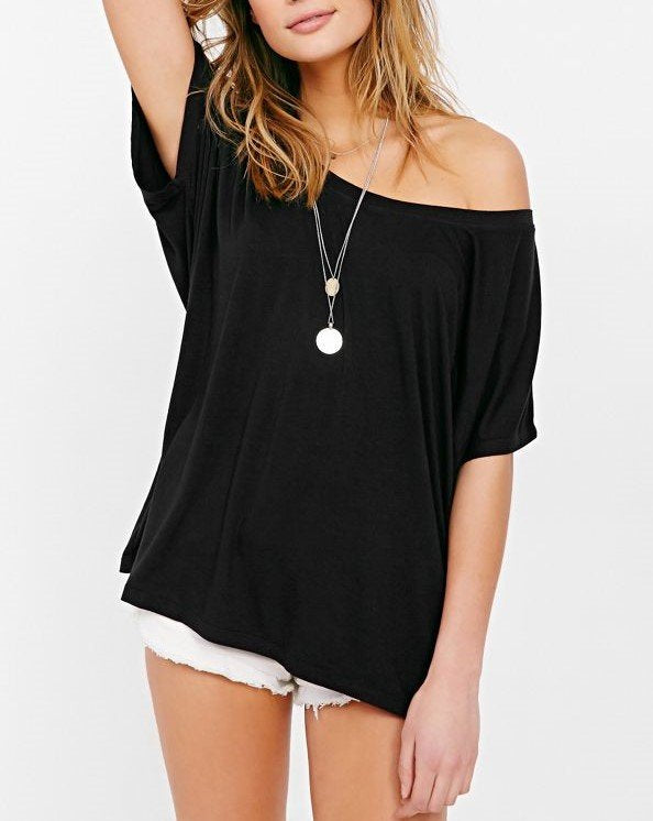 Truly Madly Deeply Off the Shoulder Tee Shirt - black - front view