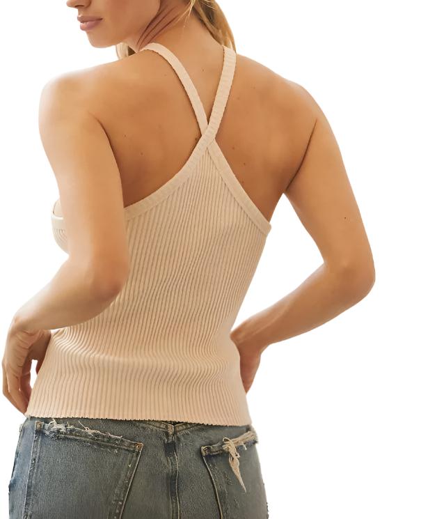 TLA Ribbed Halter Top - Ivory - Back View