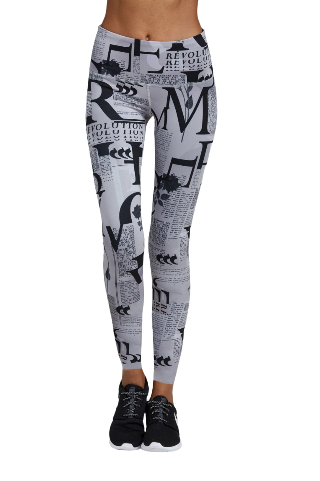 Noli Yoga Revo Legging News Paper Print -  Grey - front view