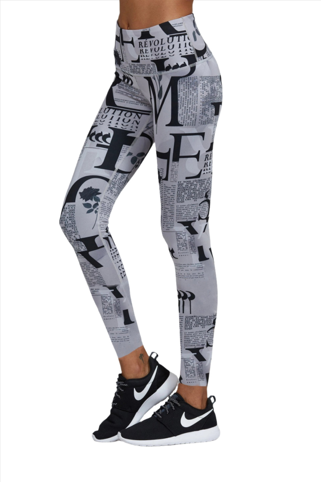 Noli Yoga Revo Legging News Paper Print -  Grey - side view