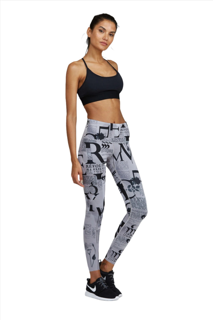 Noli Yoga Revo Legging News Paper Print -  Grey  - side view