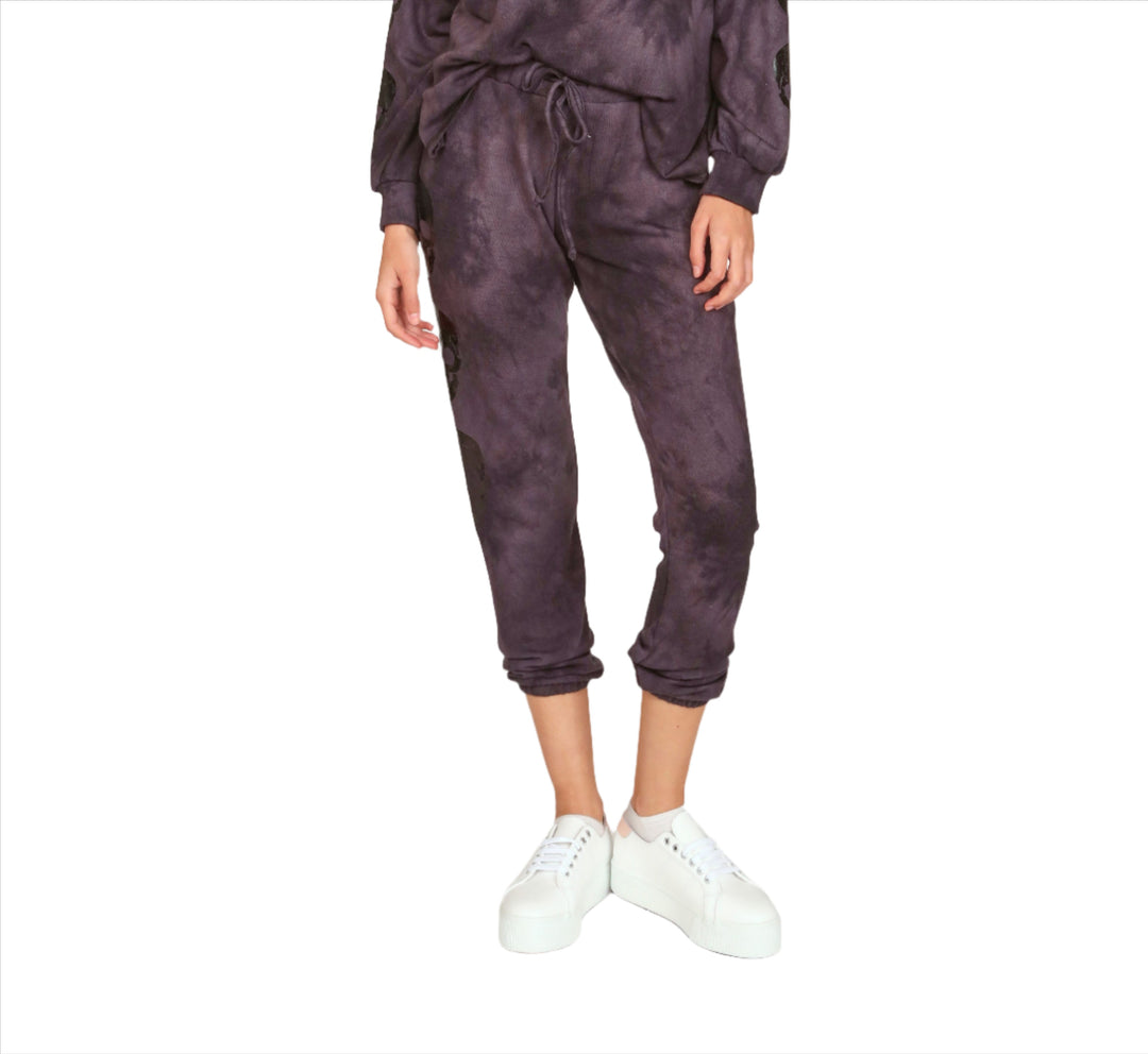 Vintage Havana Tie Dye Skull Jogger S10958 - Black TD - Front View