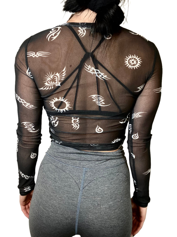 TMD Sheer Long Sleeve Mesh Top - Black - rear view
