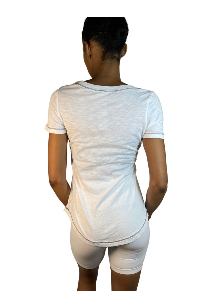 TLA Petite Crew Fitted Tee Shirt with Top Stitching