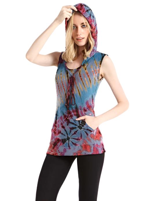 Kathmandu Tie Dye Hooded Tank - Grey - Front View