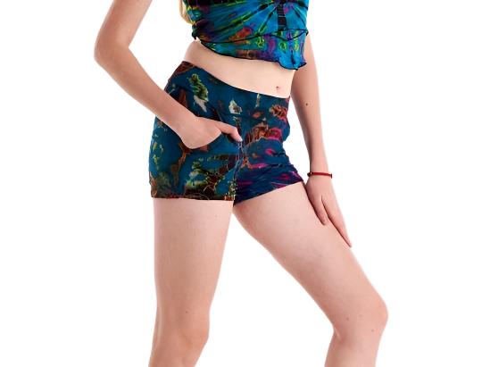 Kathmandu Tie Dye Pocket Booty Shorts - Teal - Side View