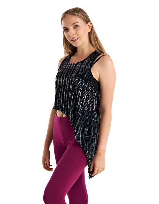 Kathmandu Tie Dye Diagonal Cut Tank - Black - Side View