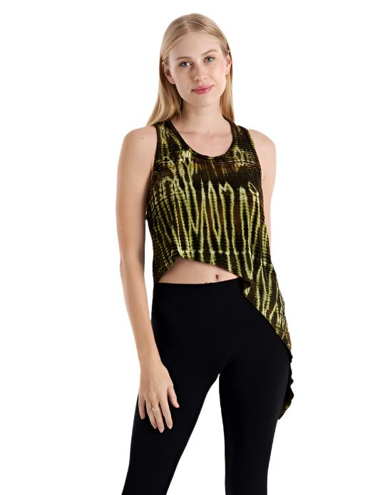 Kathmandu Tie Dye Diagonal Cut Tank - Green - Front View