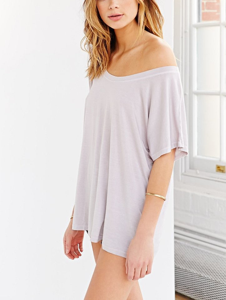 Truly Madly Deeply Off the Shoulder Tee Shirt - Lilac  - side view
