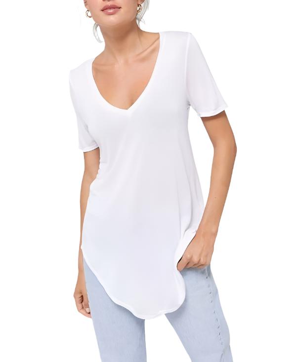 Truly Madly Deeply Deep V Tee Shirt - white  - front alt view