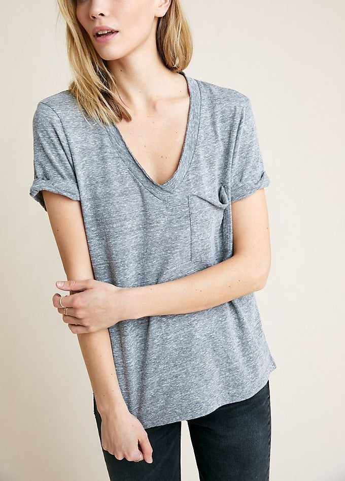 TLA V-Neck Tee Shirt with Pocket - Heather Gray - front view