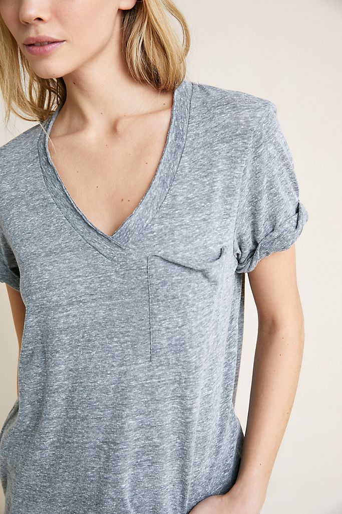 TLA V-Neck Tee Shirt with Pocket - Heather Gray - front alt view 1