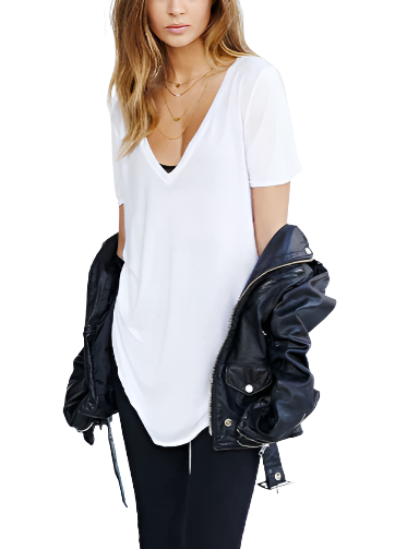 Truly Madly Deeply Deep V Tee Shirt - white  - front view