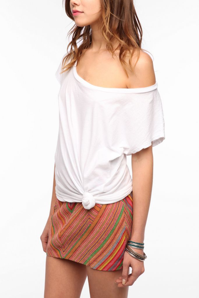 Truly Madly Deeply Off the Shoulder Tee Shirt - white  - side view