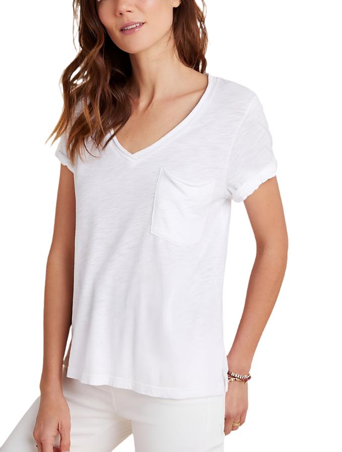 TLA V-Neck Tee Shirt with Pocket - white - front view